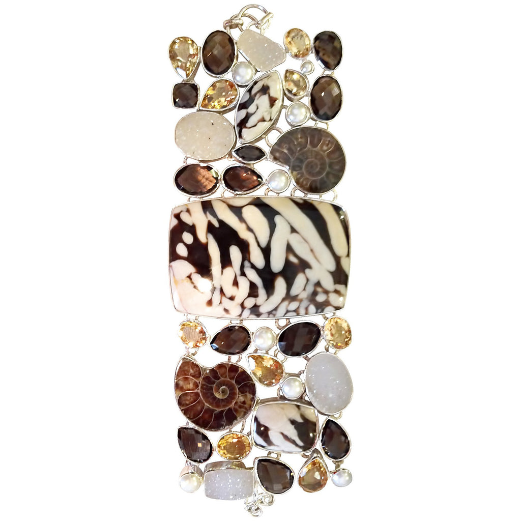 One of a Kind Peanut Jasper and Gemstone Sterling Bracelet