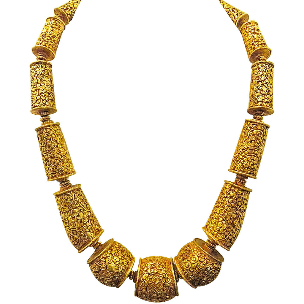 Golden Barrel Scroll Beads Necklace