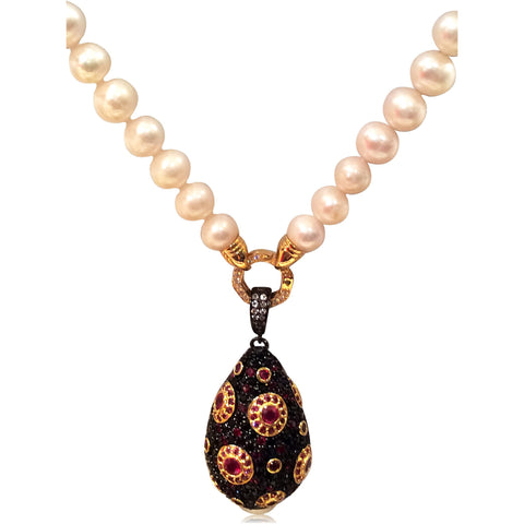 So different! Ruby and Faceted Black Spinel Teardrop Enhancer With Large Freshwater Pearls