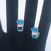 14k white gold Inlaid Opal and Blue Topaz earrings