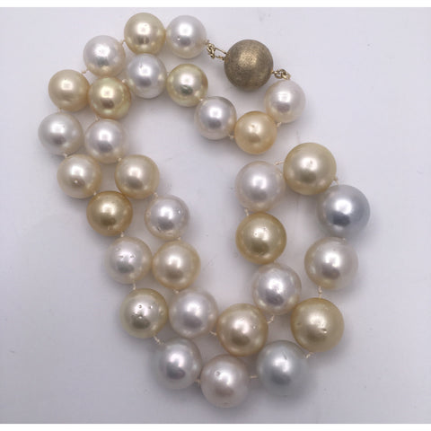 Lustrous golden, white and soft silver South Sea pearls